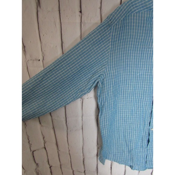 Jeff Rose Men Shirt Large Blue white Striped Button Front Long Sleeve 100% Linen - Picture 4 of 4